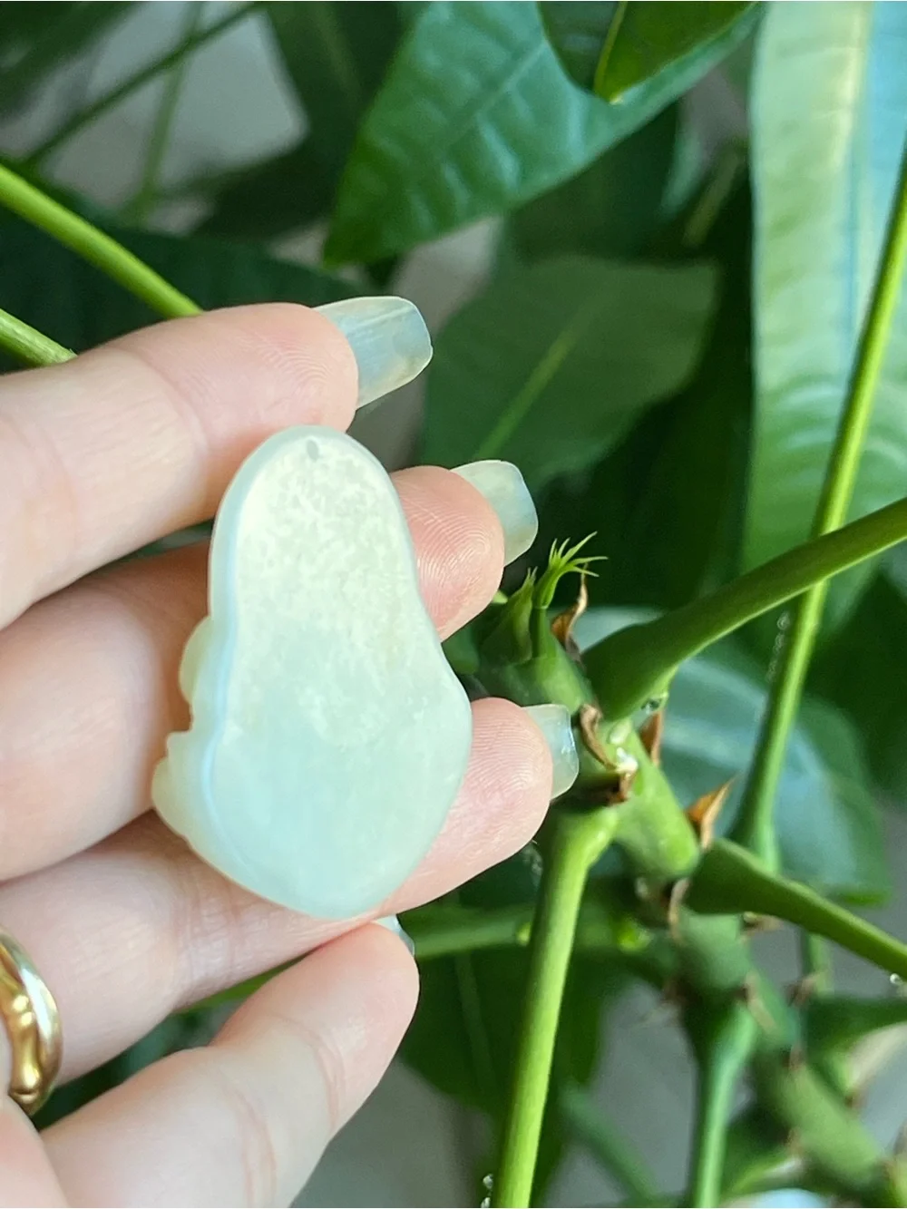 Natural Light Green Nephrite Jade Carved Laughing Buddha Pendant - NWOT